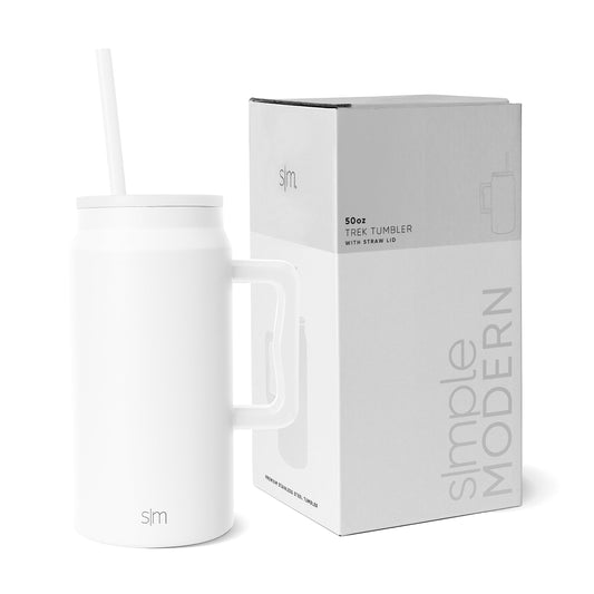 Simple Modern Trek face avant montrant capacité 50 oz et design Winter White