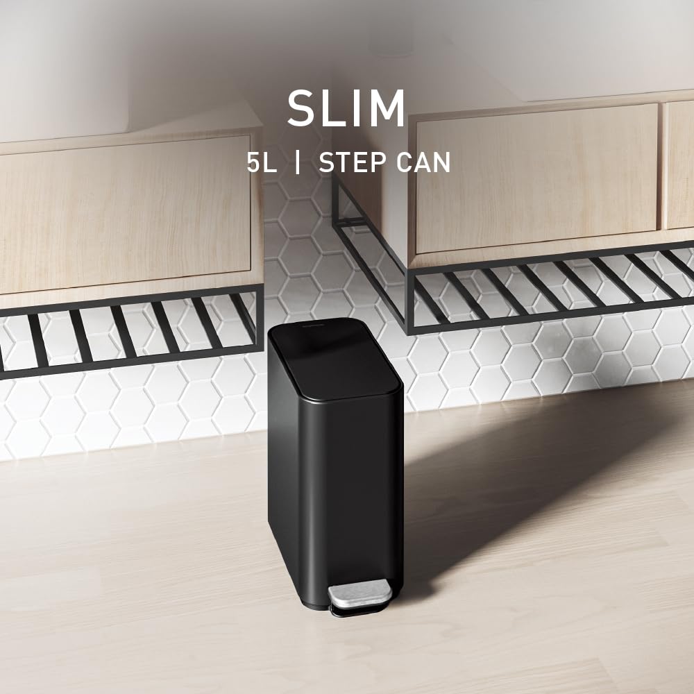 simplehuman charnière interne ouverte contre mur, gain d’espace