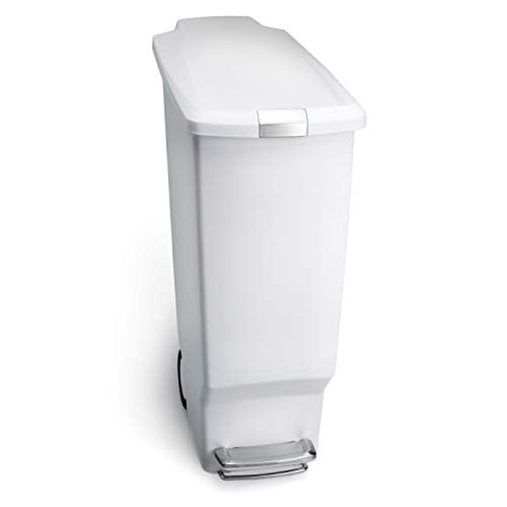simplehuman poubelle face avant blanc montrant design compact et gain de place