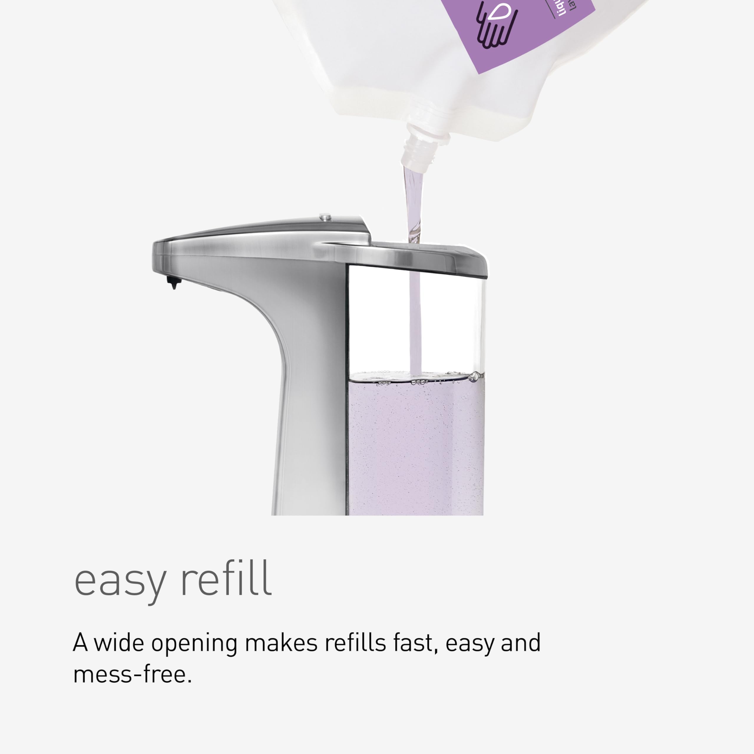 simplehuman ouverture large pour remplissage simple et sans éclaboussures
