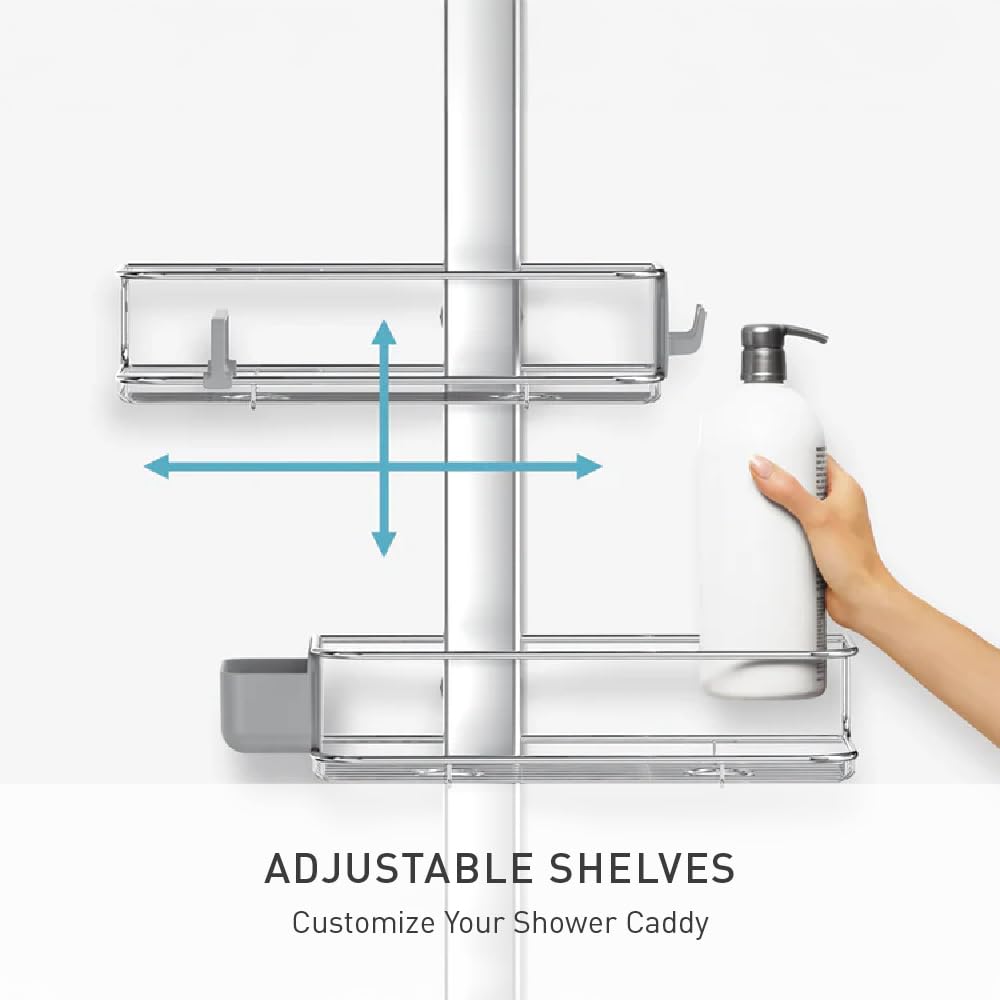 simplehuman panier fixé dans une douche illustrant installation stable et pratique