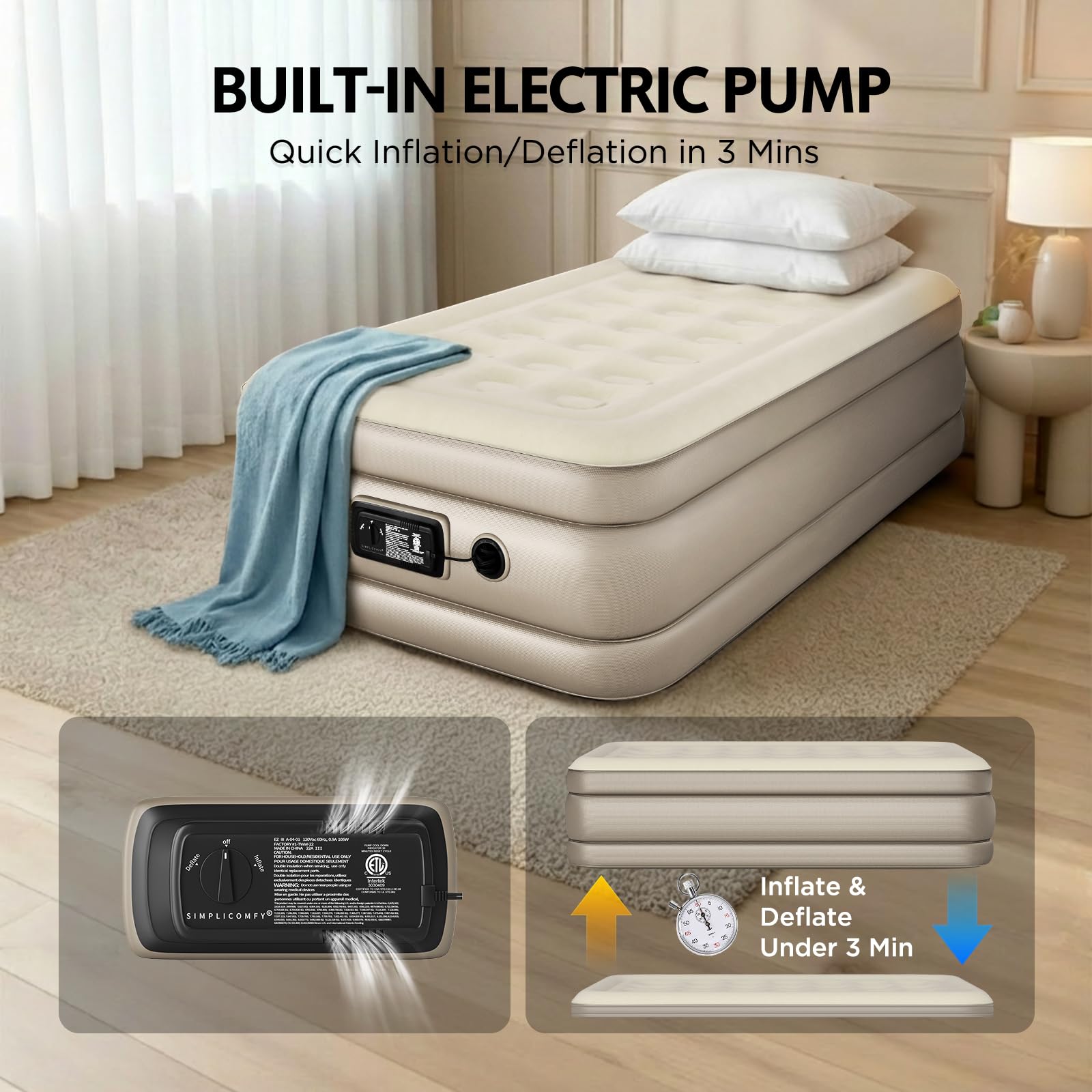 Simpli Comfy gros plan surface flockée douce et respirante pour un sommeil agréable