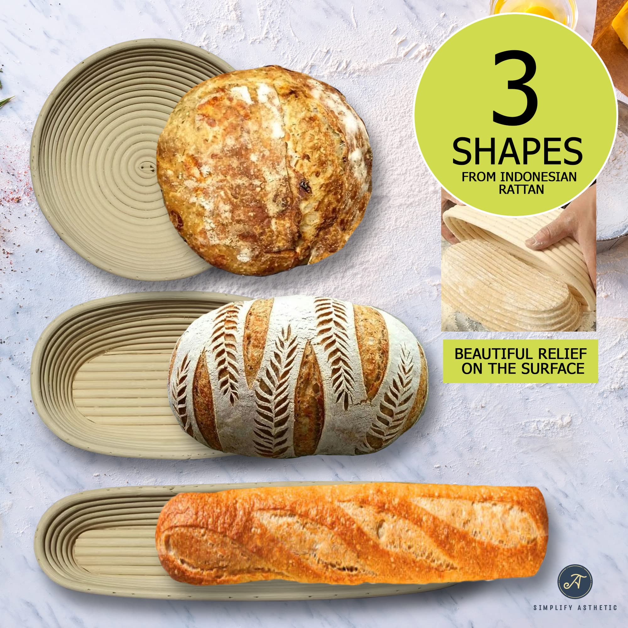 SIMPLIFY ASTHETIC banneton baguette 15" mis en place, facilite la formation de longues baguettes