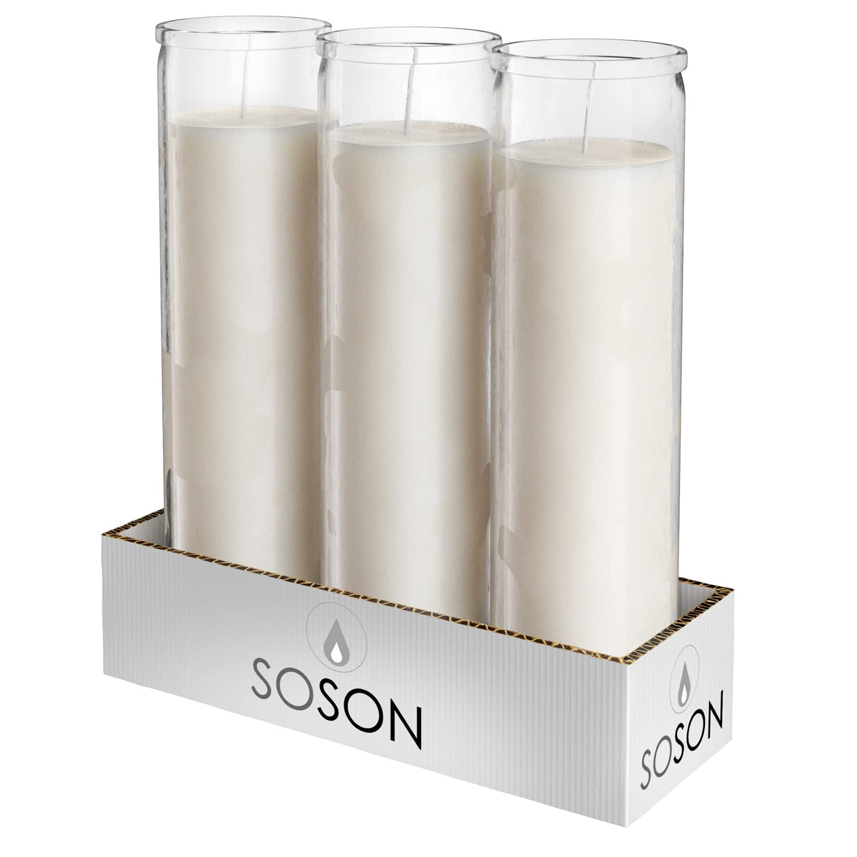 Simply Soson emballage avant montrant le lot de trois bougies, présentation claire et pratique
