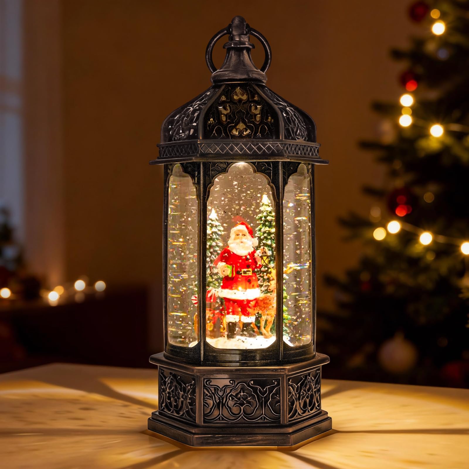 sinofayar vue avant du globe montrant Père Noël et renne, crée ambiance festive