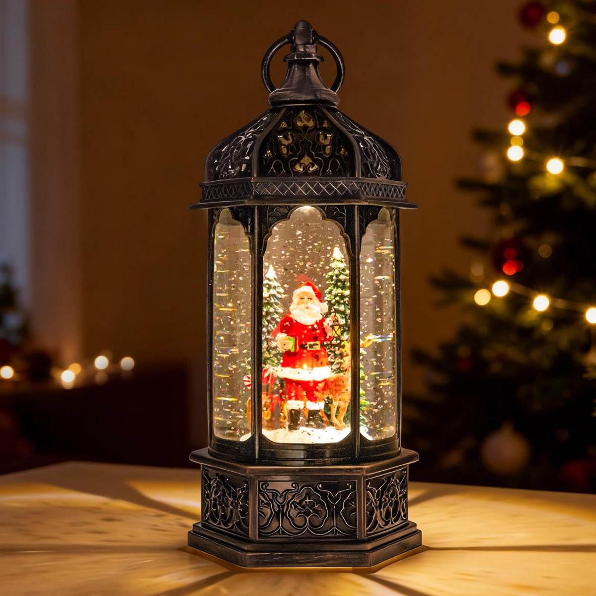 sinofayar vue avant du globe montrant Père Noël et renne, crée ambiance festive
