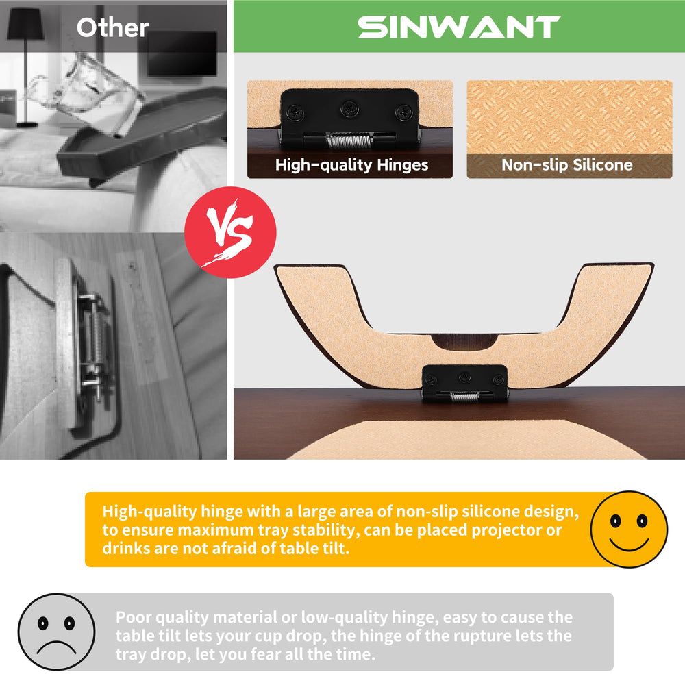 SINWANT plateau clipsé sur accoudoir démontrant installation sans outils facile