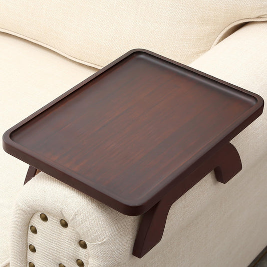 SINWANT vue frontale du plateau attaché à l'accoudoir, gain de place pratique