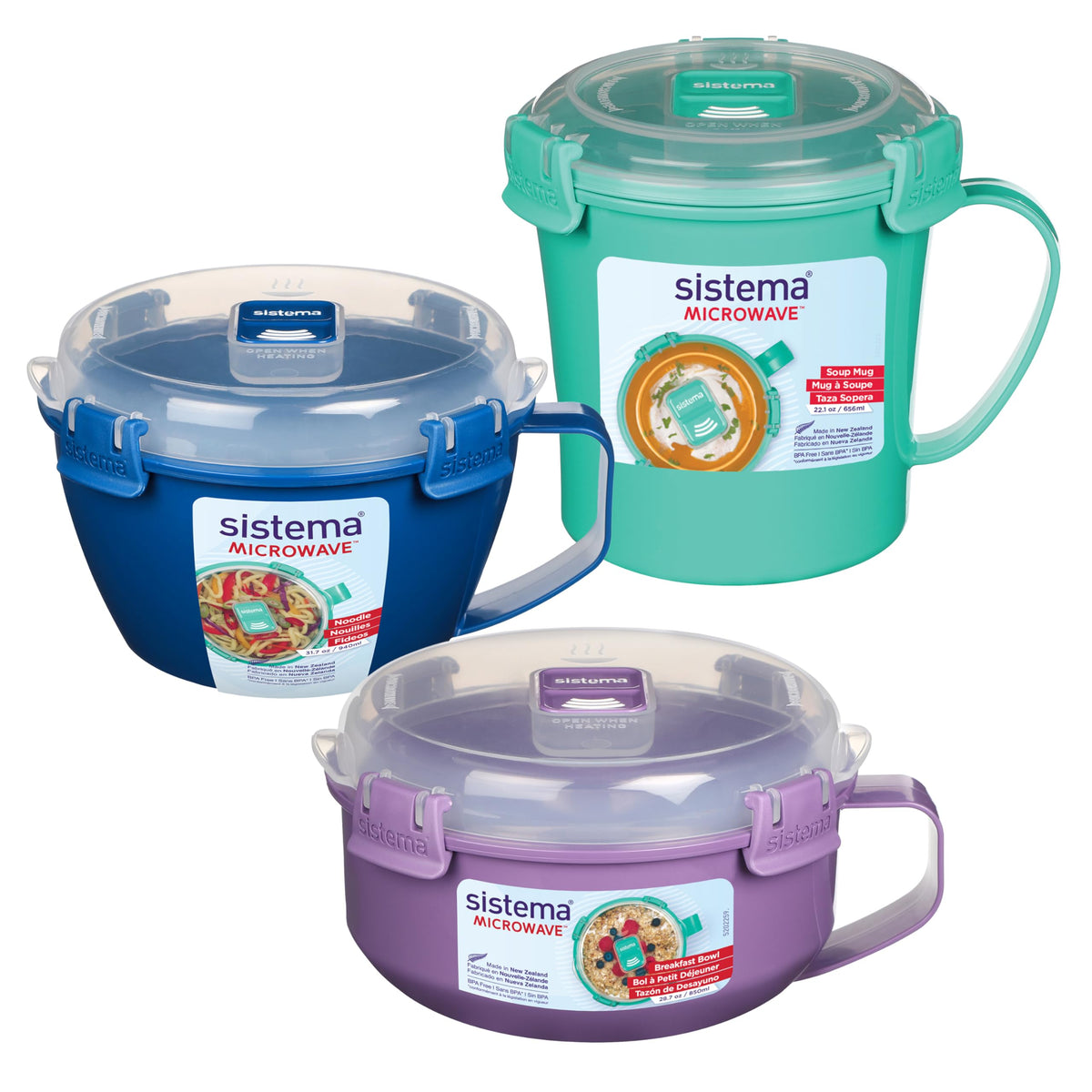 Sistema ensemble 3 pièces rouge montrant mug soupe et deux bols, gain de temps