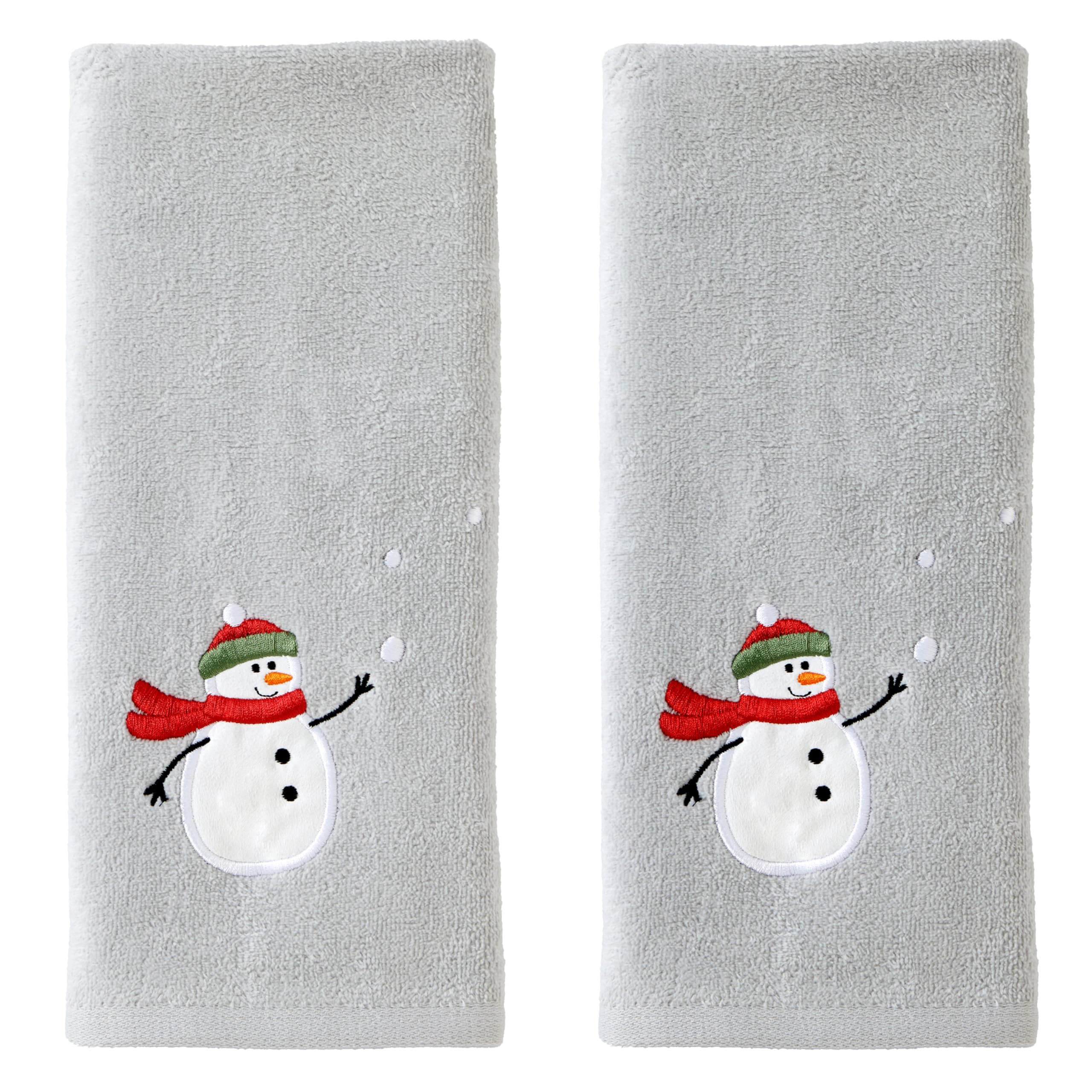 SKL Home serviette main gris face avant montrant la broderie, ajoute une touche festive
