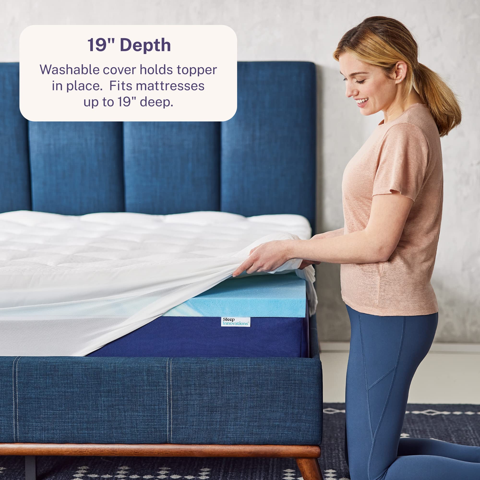 Sleep Innovations surmatelas posé sur lit en cours d'utilisation, réduit les points de pression
