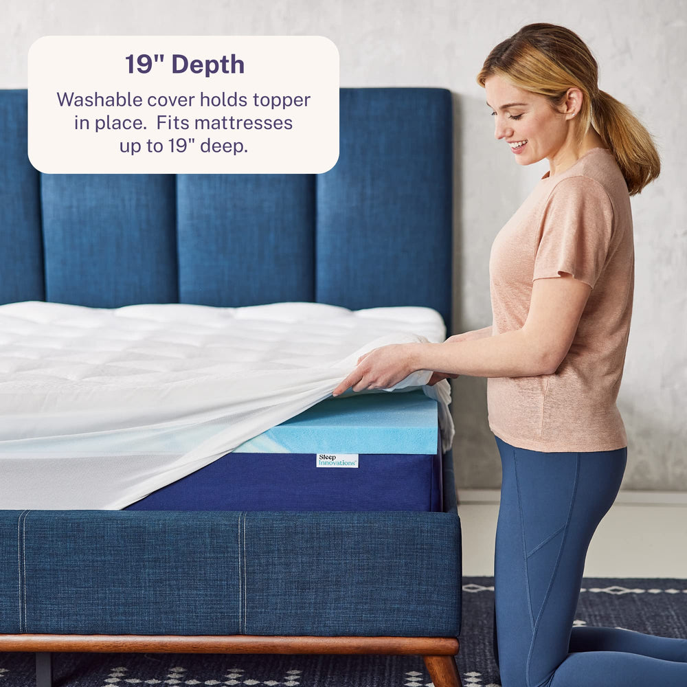 Sleep Innovations surmatelas posé sur lit en cours d'utilisation, réduit les points de pression