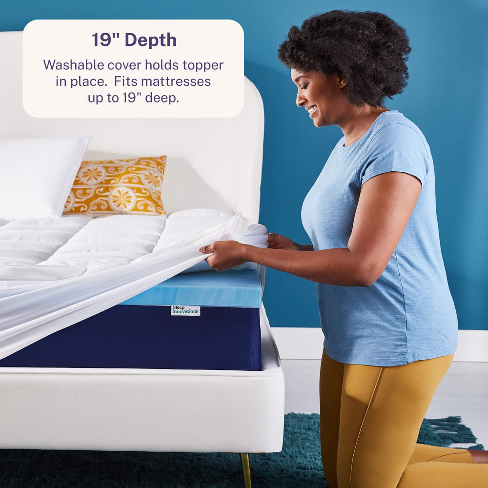Sleep Innovations surmatelas posé sur un lit, améliore le confort visuel