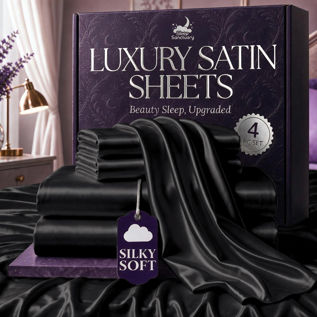 SLEEP SANCTUARY ensemble frontal noir montrant luxe et confort