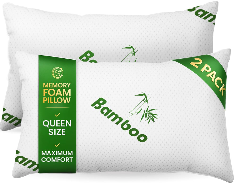 Sleepavo vue avant du lot de 2 oreillers montrant packaging et taille