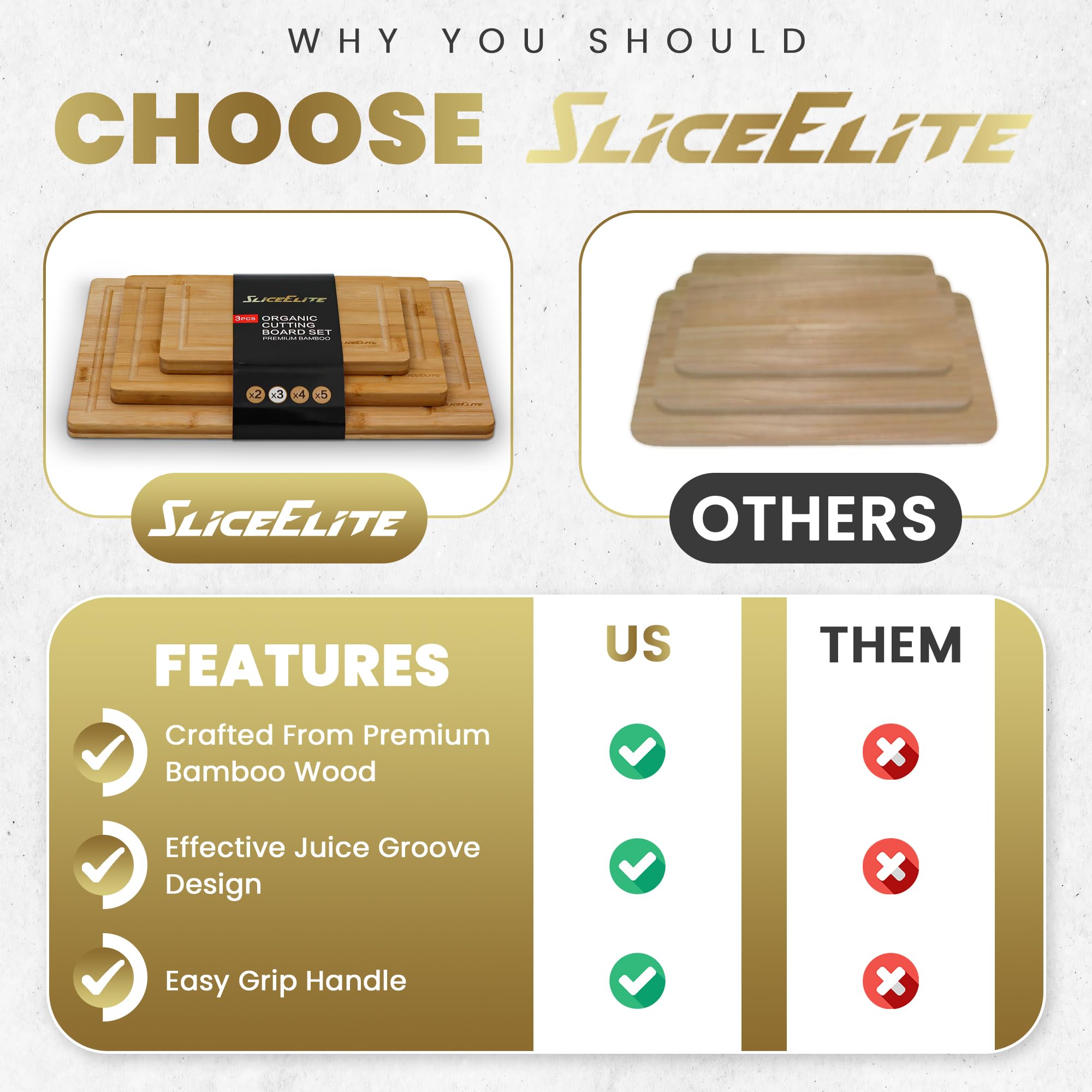 SliceElite planche gros plan sur grain de bambou résistant et doux pour couteaux