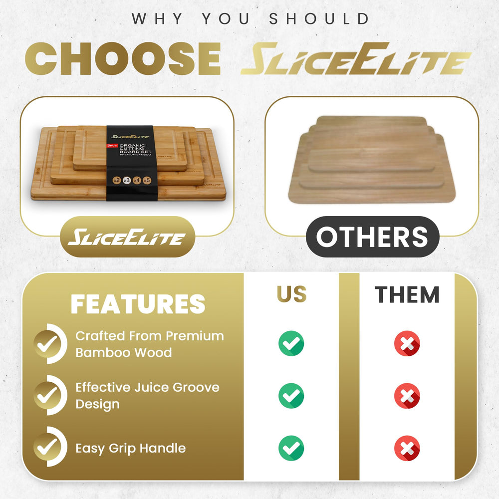 SliceElite planche gros plan sur grain de bambou résistant et doux pour couteaux