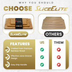SliceElite planche gros plan sur grain de bambou résistant et doux pour couteaux