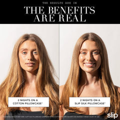 Slip housse en situation sur lit élégant préservant cheveux et peau