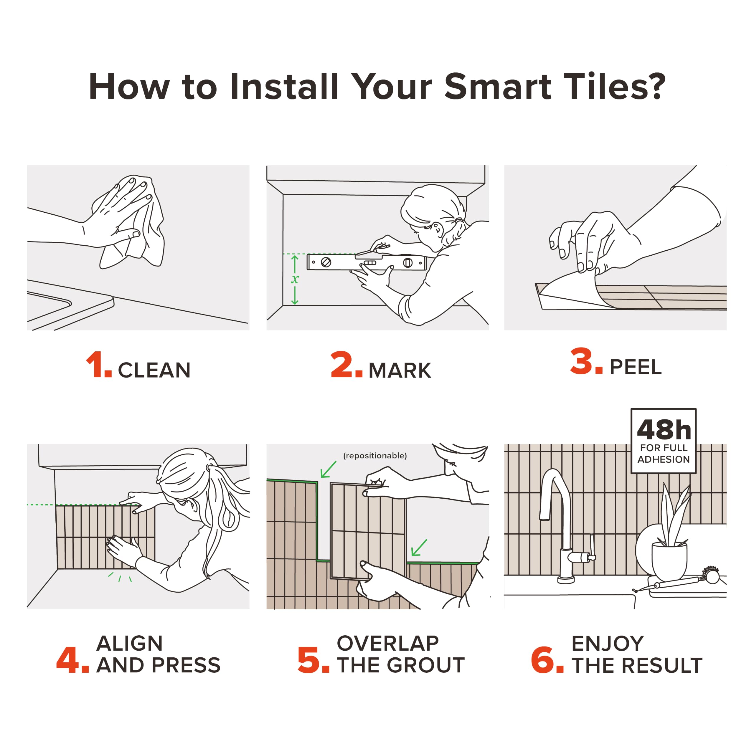 Smart Tiles installé dans une salle de bains comme crédence, aspect élégant