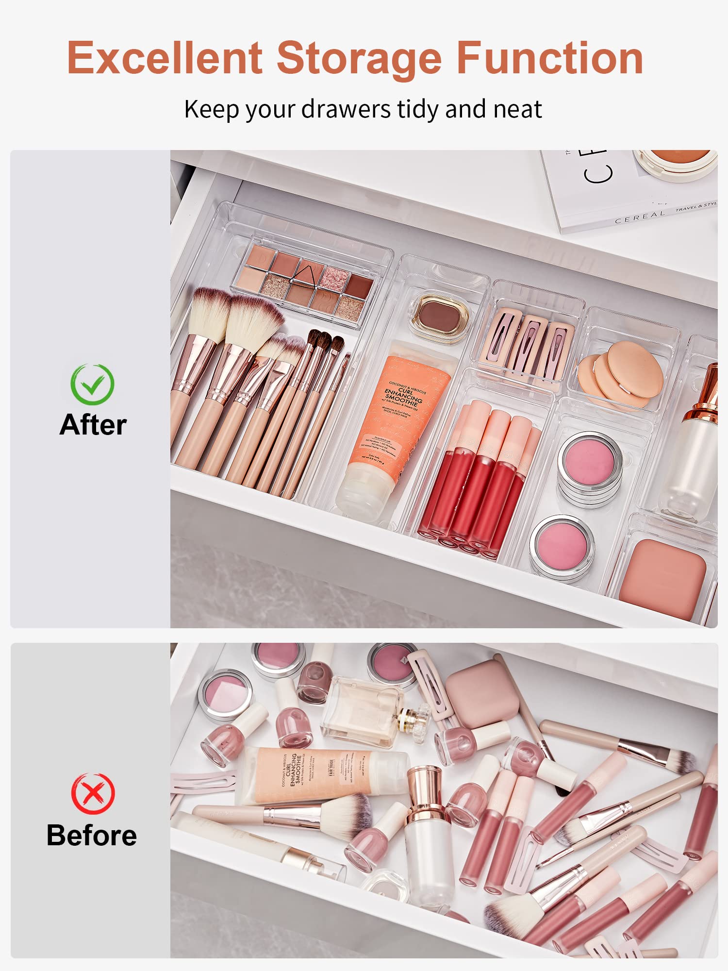 SMARTAKE bac installé dans une commode avec cosmétiques pour accès rapide