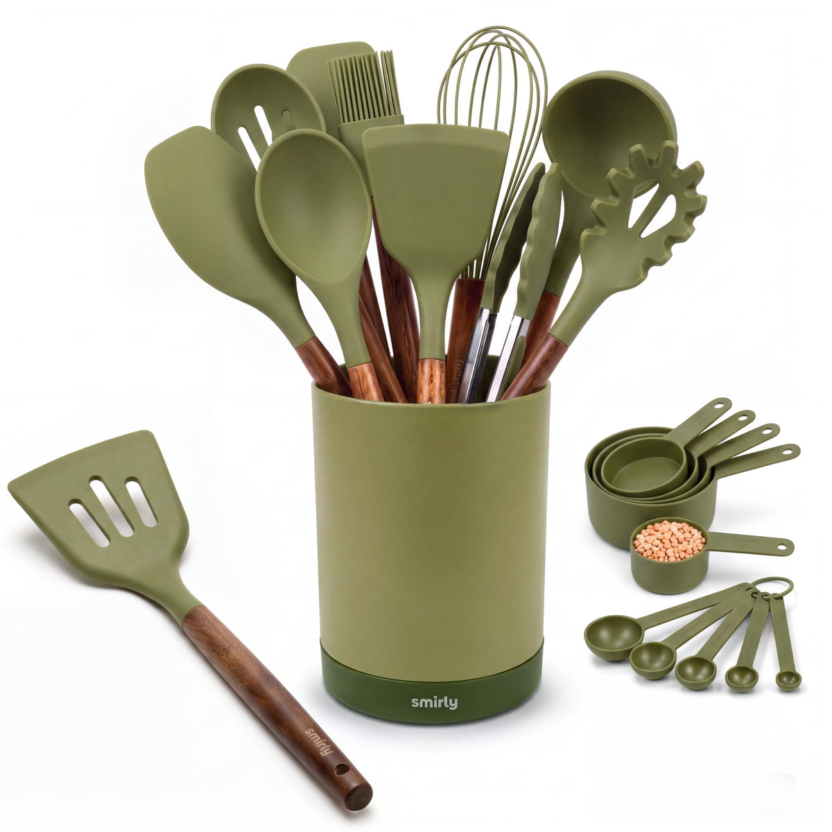 SMIRLY ensemble devant montrant 22 pièces et design vert, utilité complète