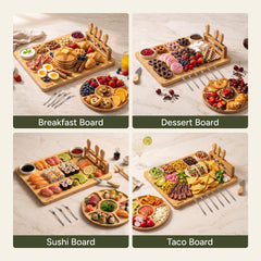 SMIRLY plateau rond assorti posé à côté de la grande planche pratique