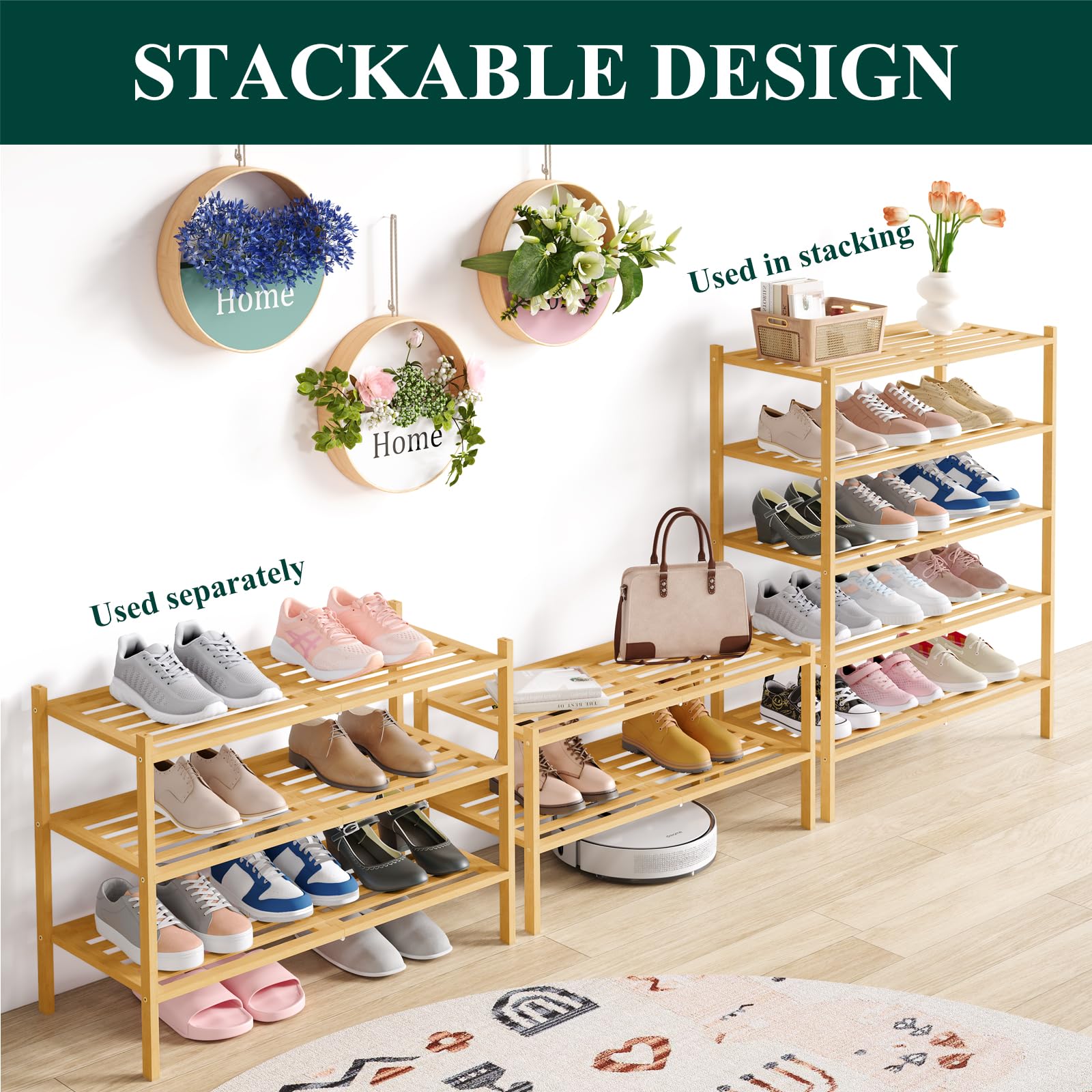 Smiry étagère chargée de chaussures illustrant gain de place et organisation