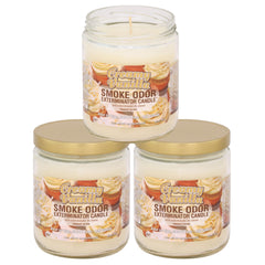 Smoke Odor Exterminator bougie Creamy Vanilla face neutralise odeurs et parfume pièce