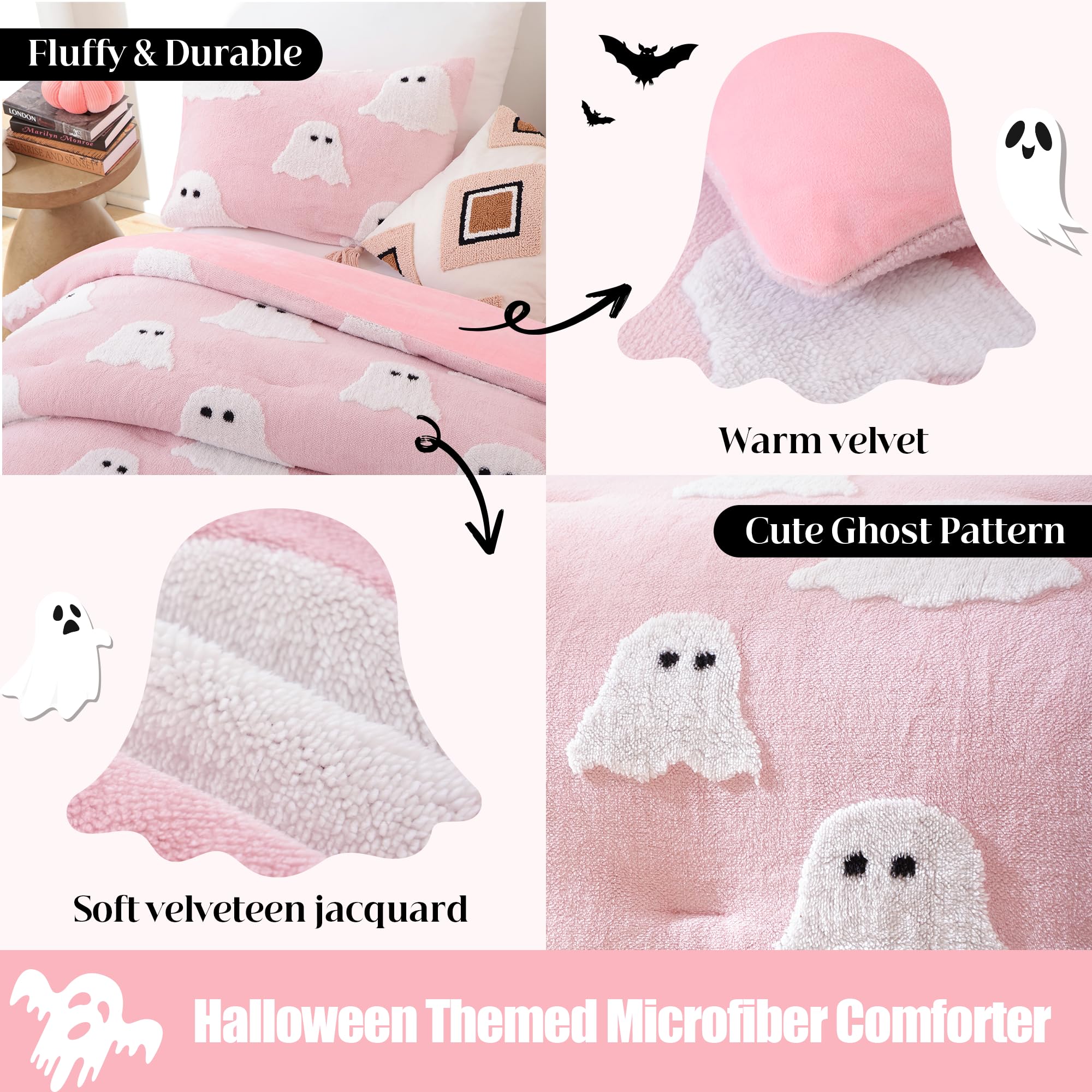 Smoofy couette installée sur lit pour décor Halloween chaleureux