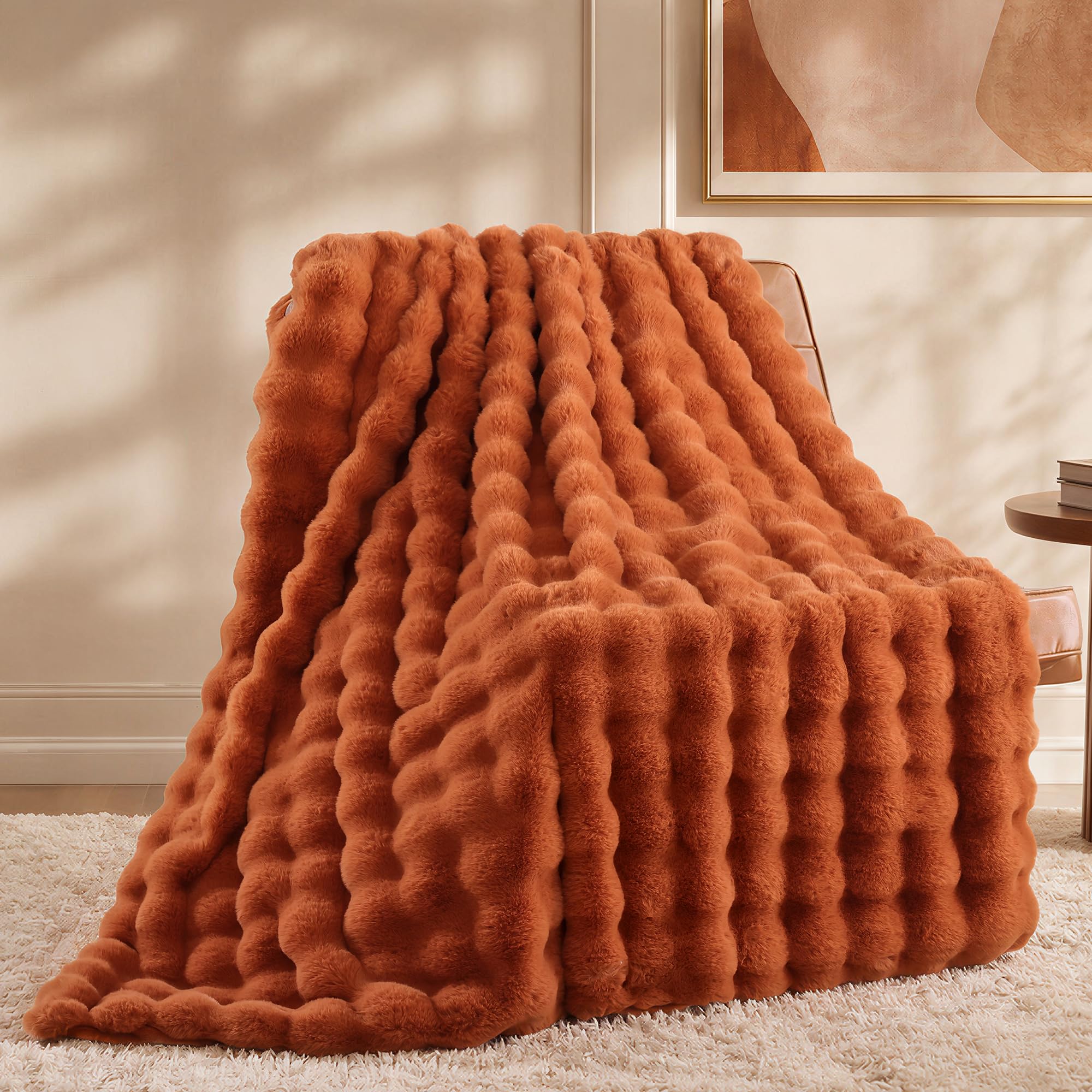 Smoofy jeté face avant burnt orange, look chaleureux et confortable