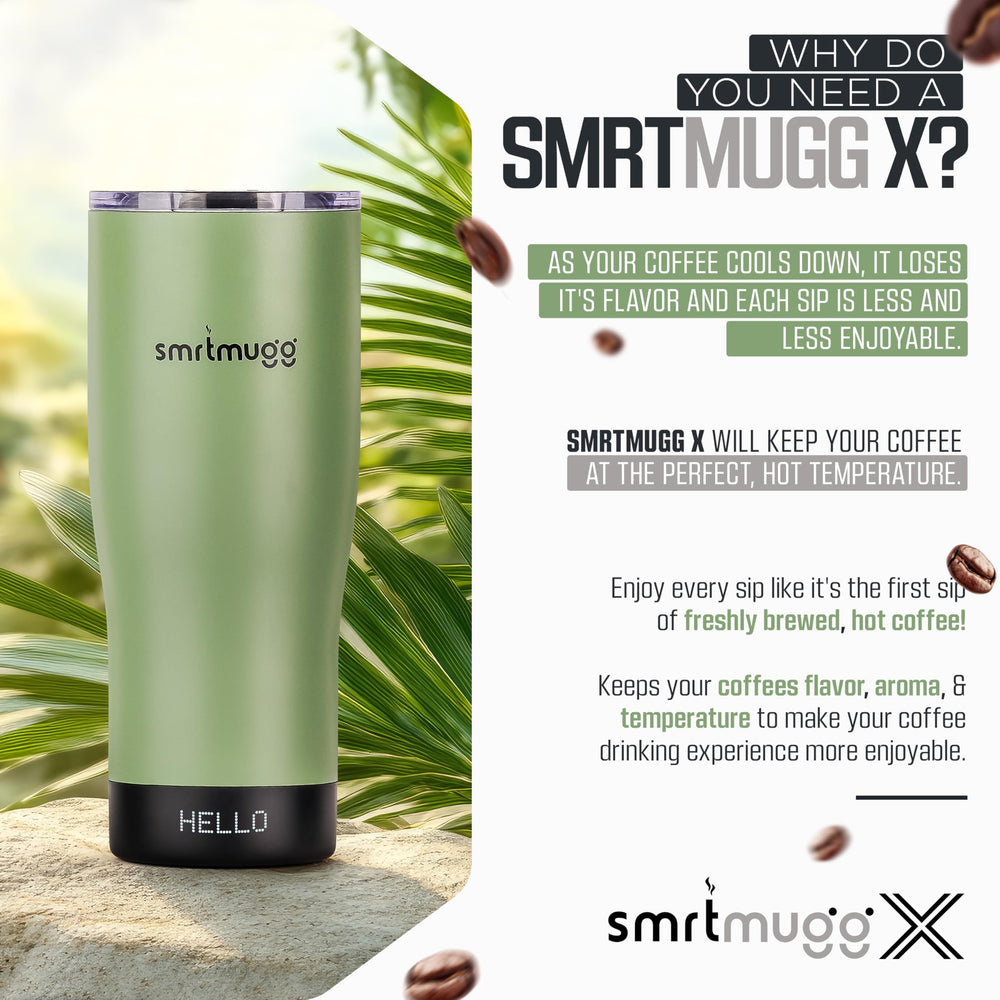 SmrtMugg X tenue à la main pour comparaison d'échelle et maniabilité