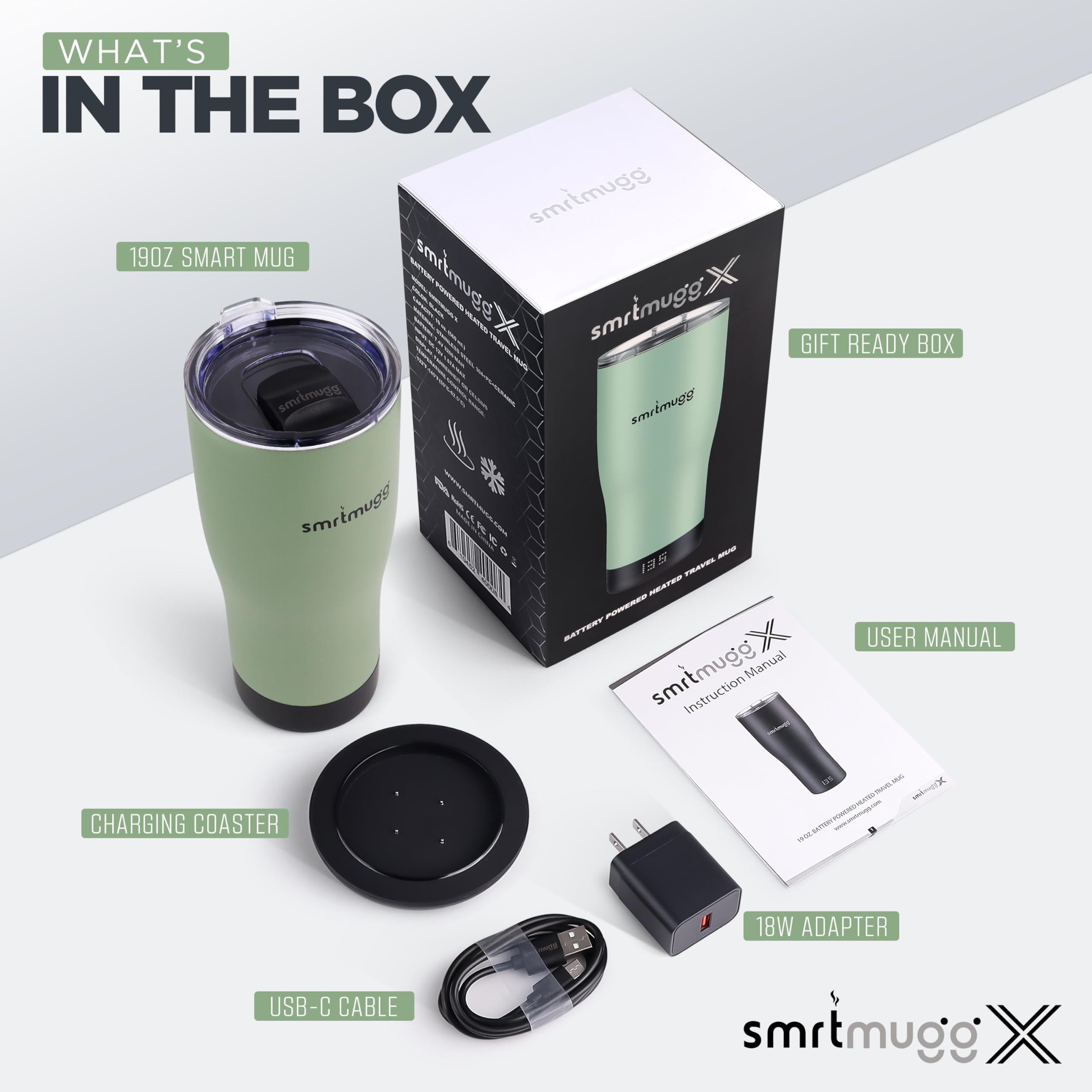 SmrtMugg X écran LCD affichant température et autonomie pour contrôle instantané
