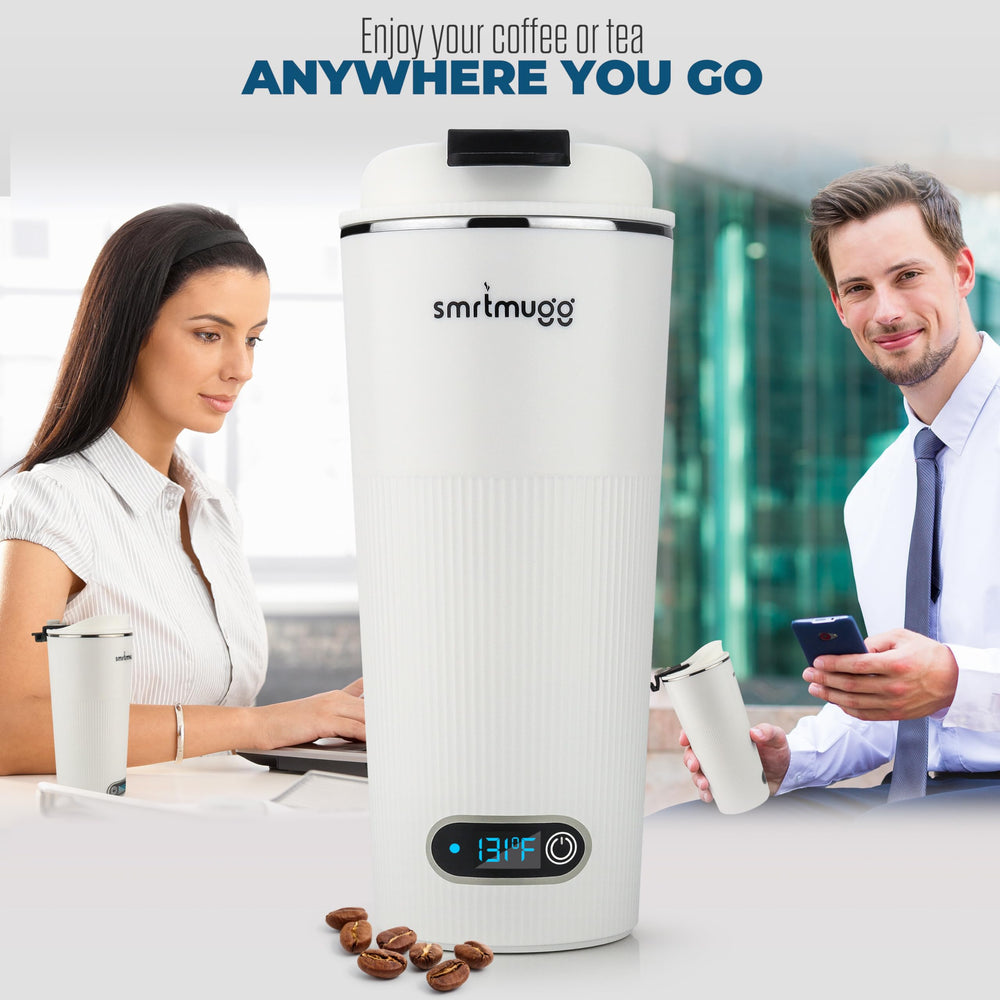 SmrtMugg placée sur un bureau avec câble pour maintien toute la journée