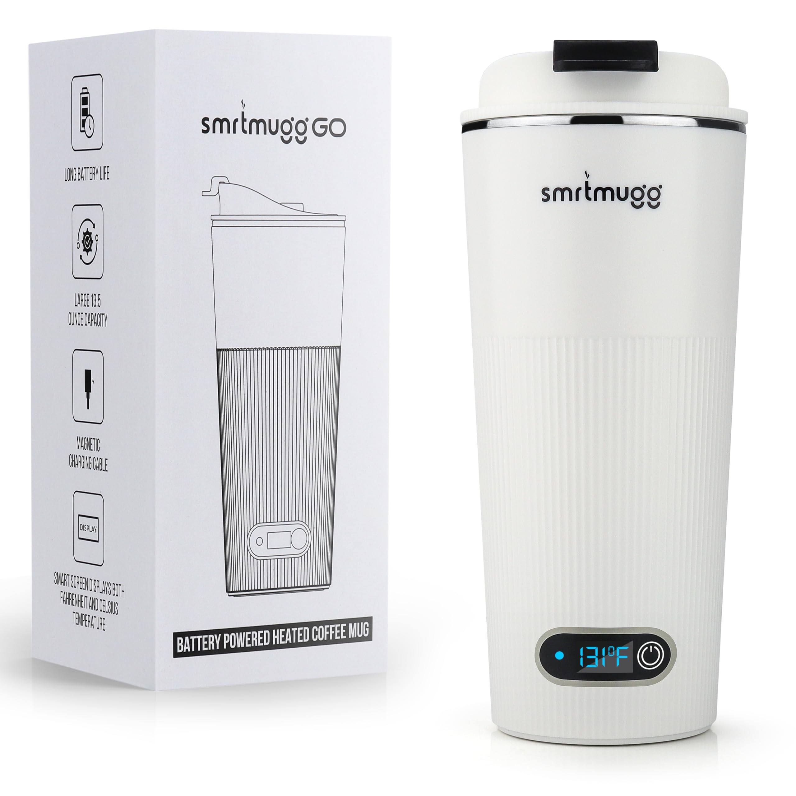 SmrtMugg image de face montrant design blanc et ergonomie