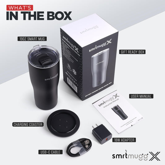 SmrtMugg X écran LCD affichant température et niveau de batterie pour contrôle précis