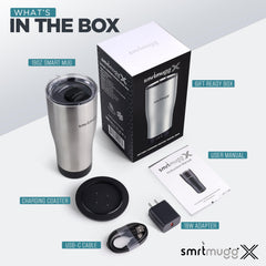 SmrtMugg X écran LCD lisible affichant température et autonomie rapide