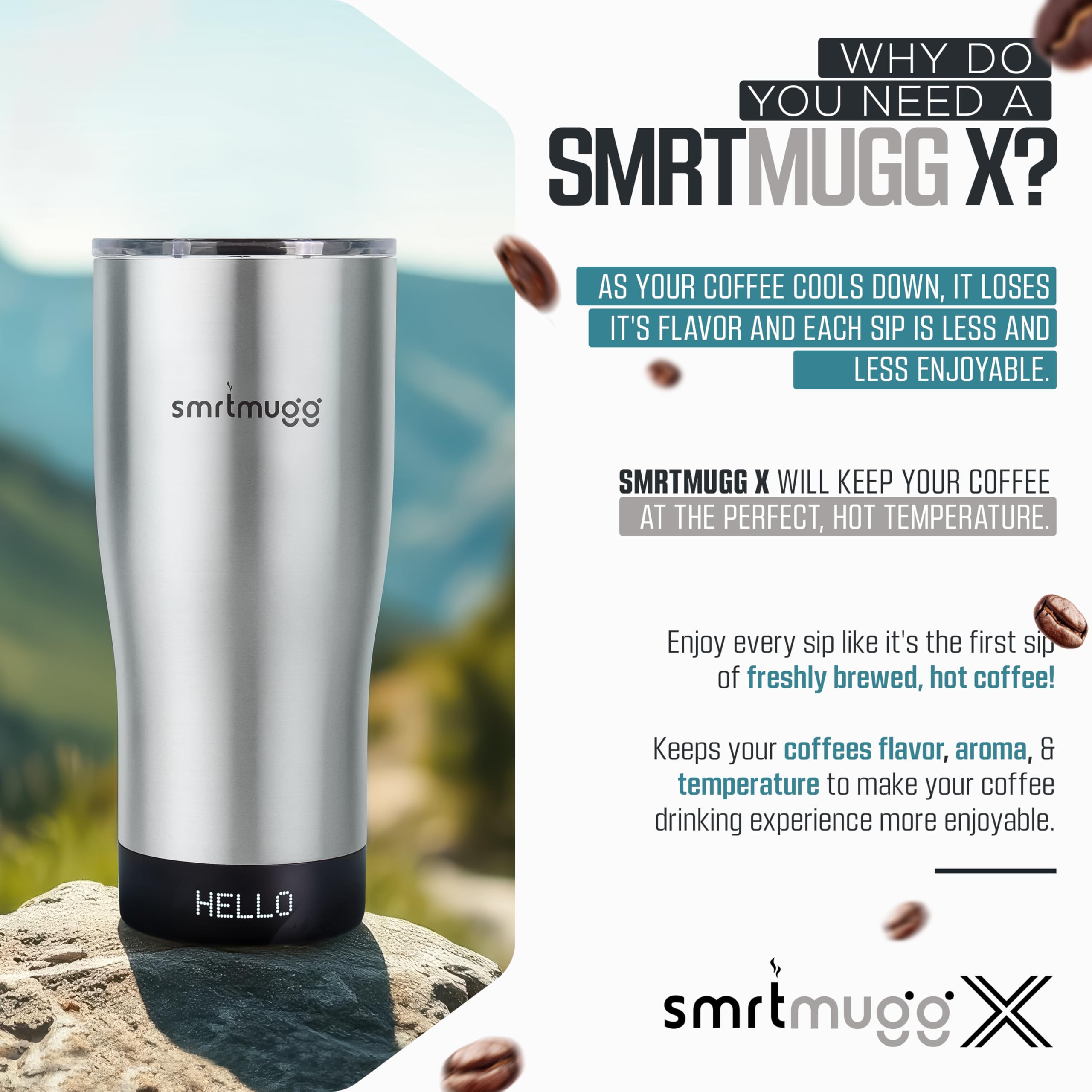 SmrtMugg X acier inox texture proche pour durabilité et hygiène