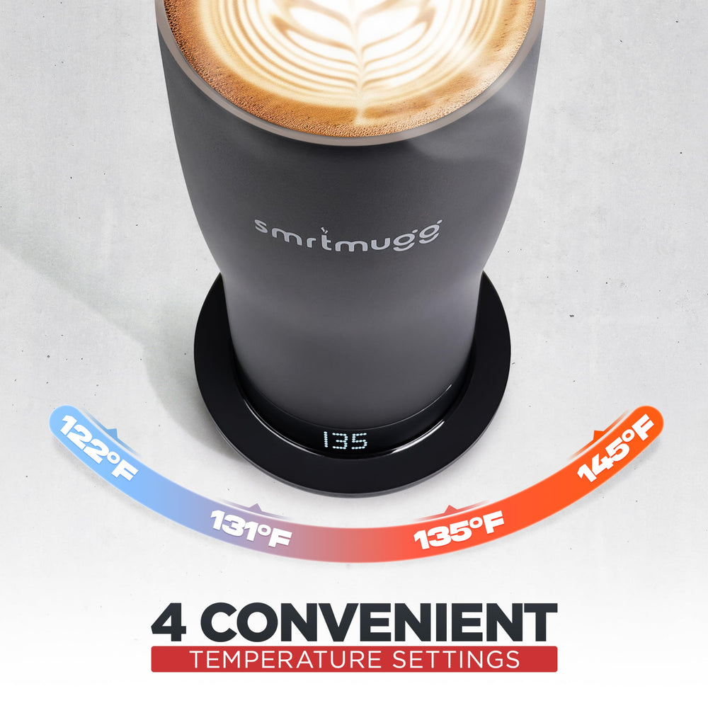 SmrtMugg X posé sur son socle de recharge pour une recharge rapide et sûre