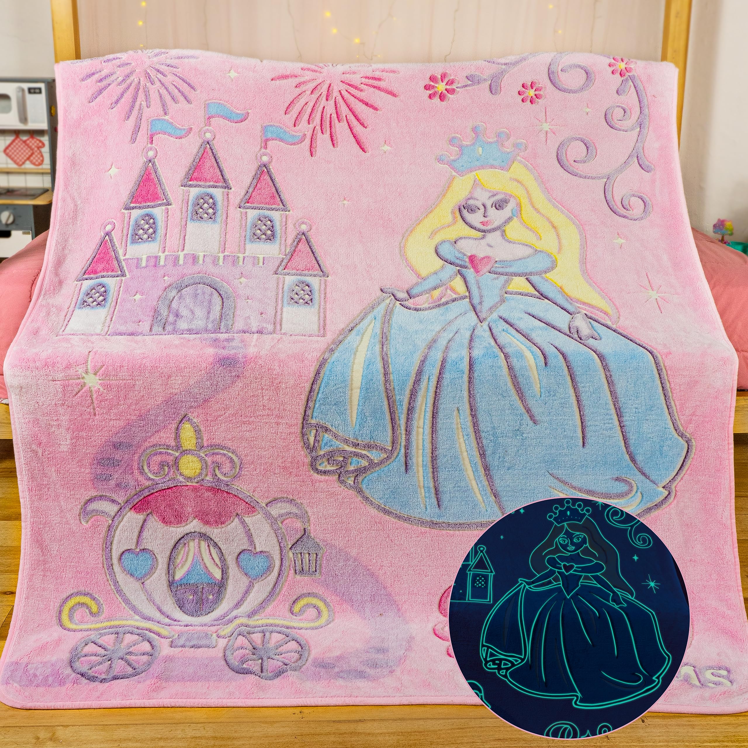 Snooze Bliss couverture princesse face avant montrant le motif lumineux pour décoration