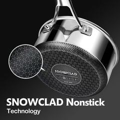 SNOWCLAD casserole en action sur feu avec répartition thermique homogène