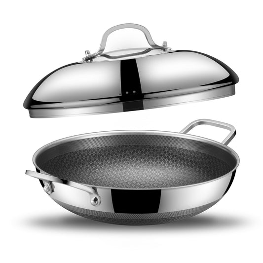 SNOWCLAD wok face avant montrant finition inox durable et grande zone de cuisson