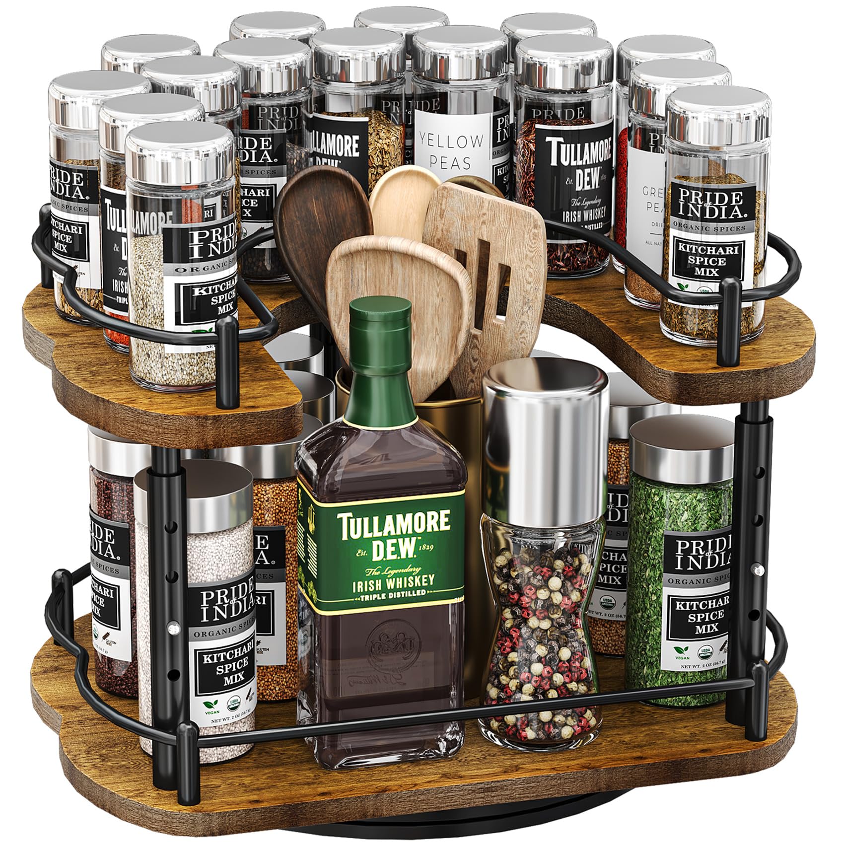 SNTD vue face avant du Lazy Susan en bois montrant finition et gain d'espace
