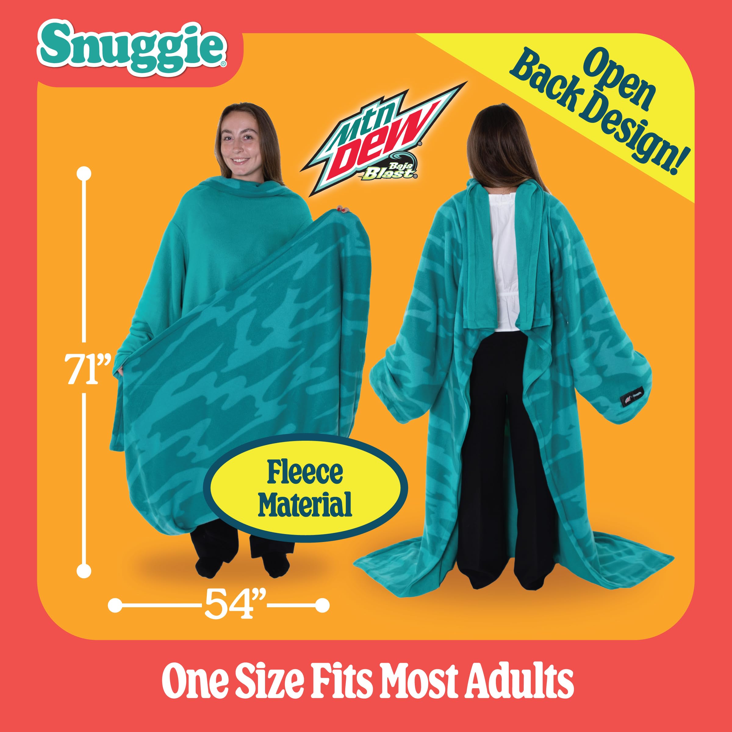 Comparaison d'échelle Snuggie sur personne montrant taille 71x54" Snuggie utile