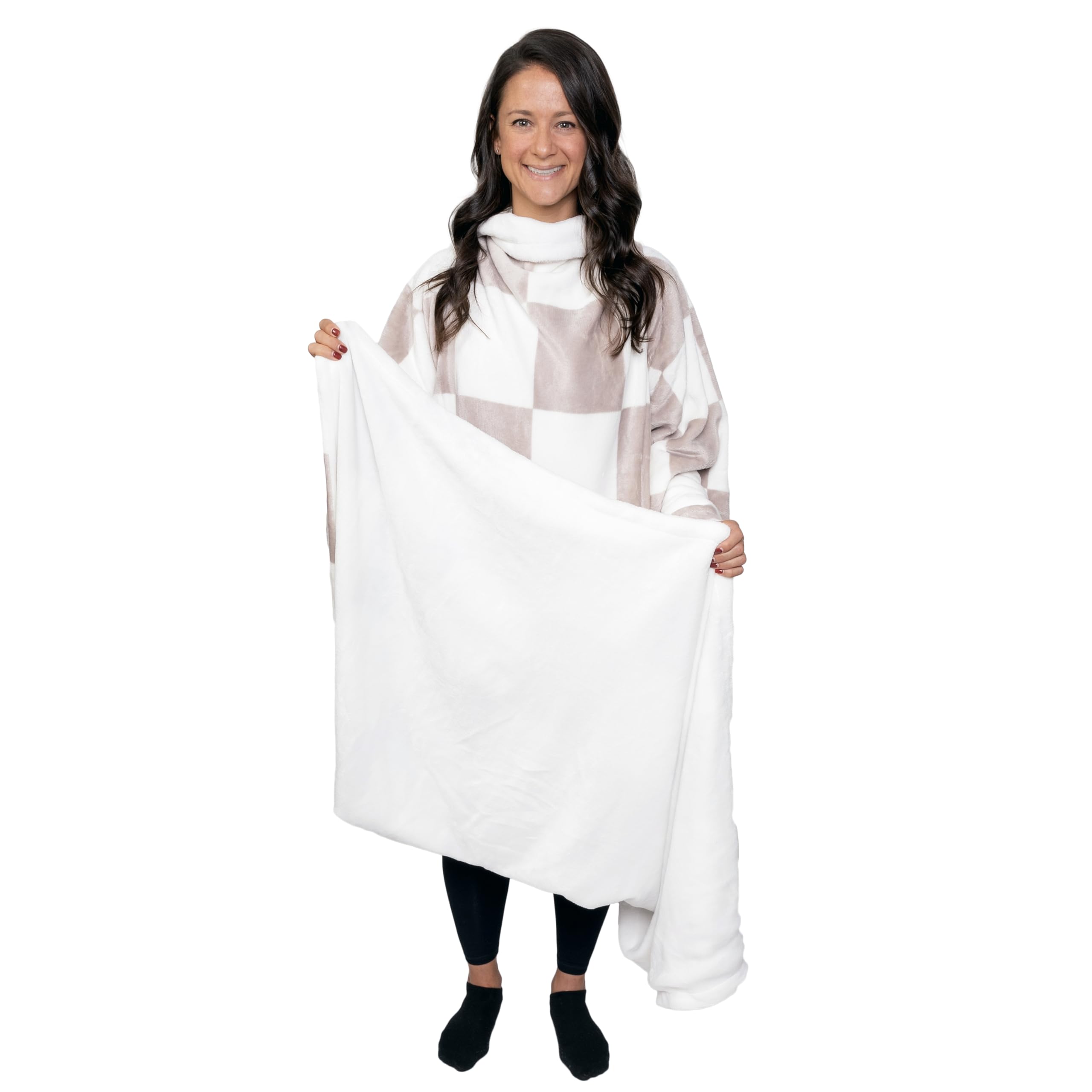 Snuggie vue frontale du plaid à manches avec logo et design réversible
