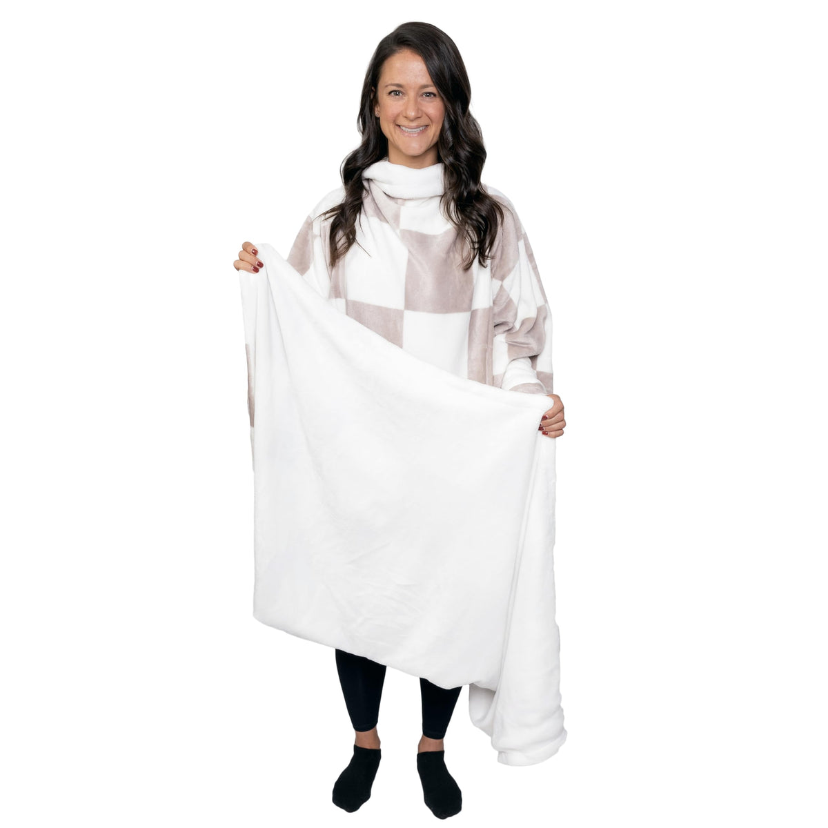 Snuggie vue frontale du plaid à manches avec logo et design réversible