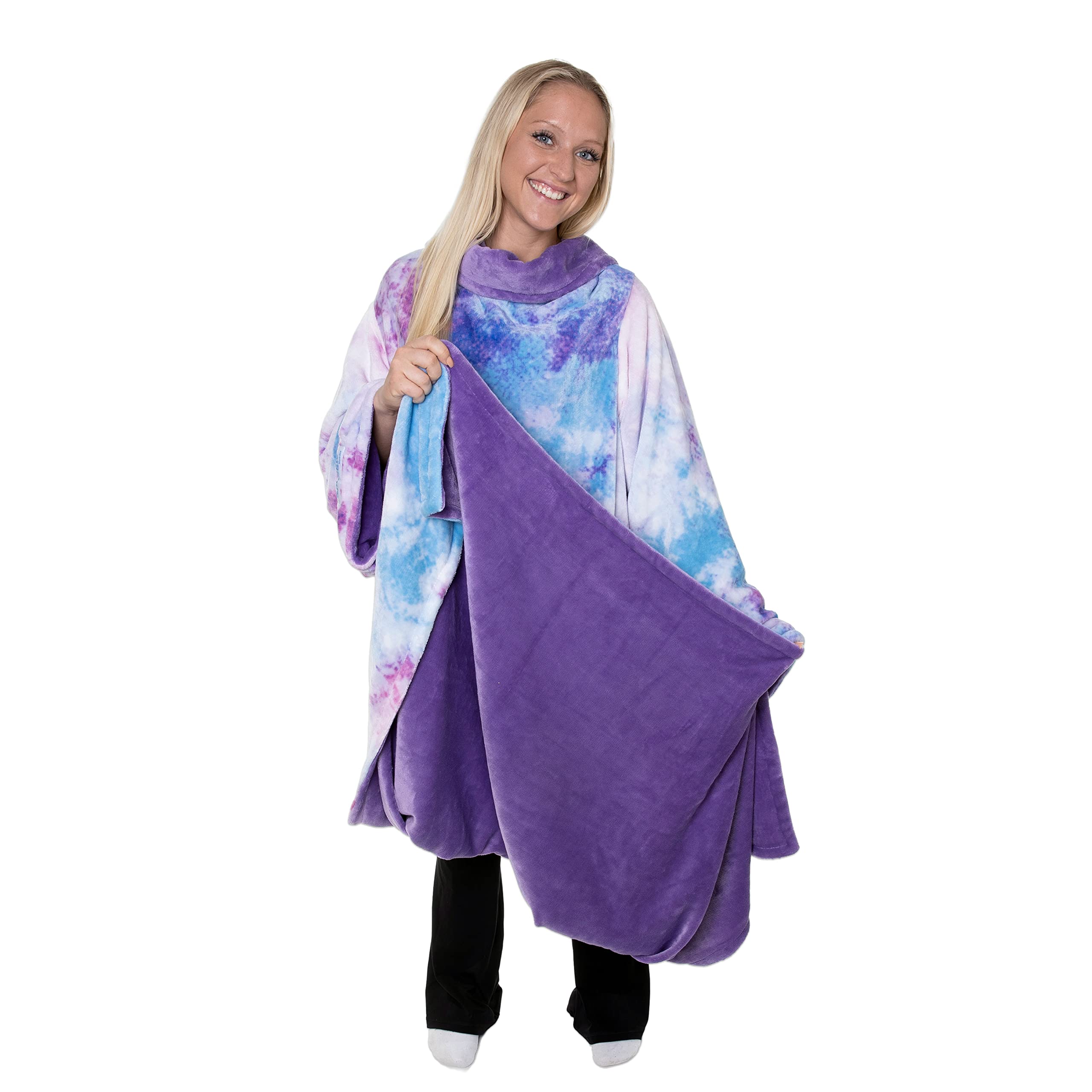 Snuggie face avant montrant coupe et couverture, confort instantané