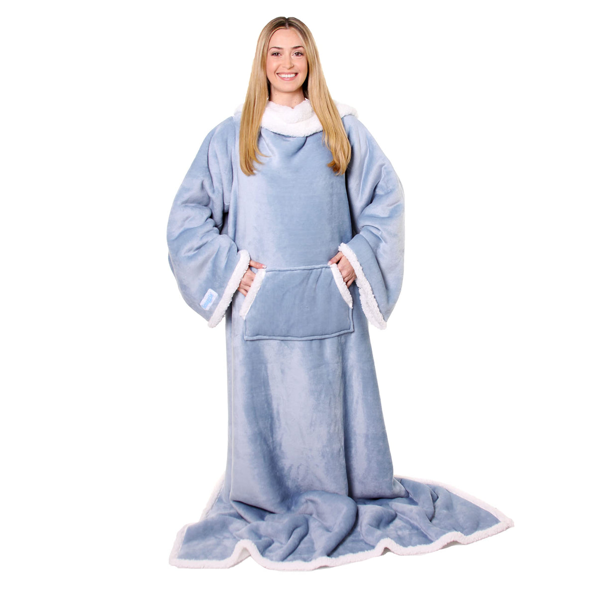 Snuggie vue avant Dusty Blue montrant poches et confort instantané