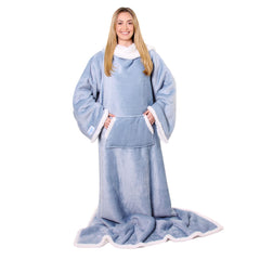 Snuggie vue avant Dusty Blue montrant poches et confort instantané