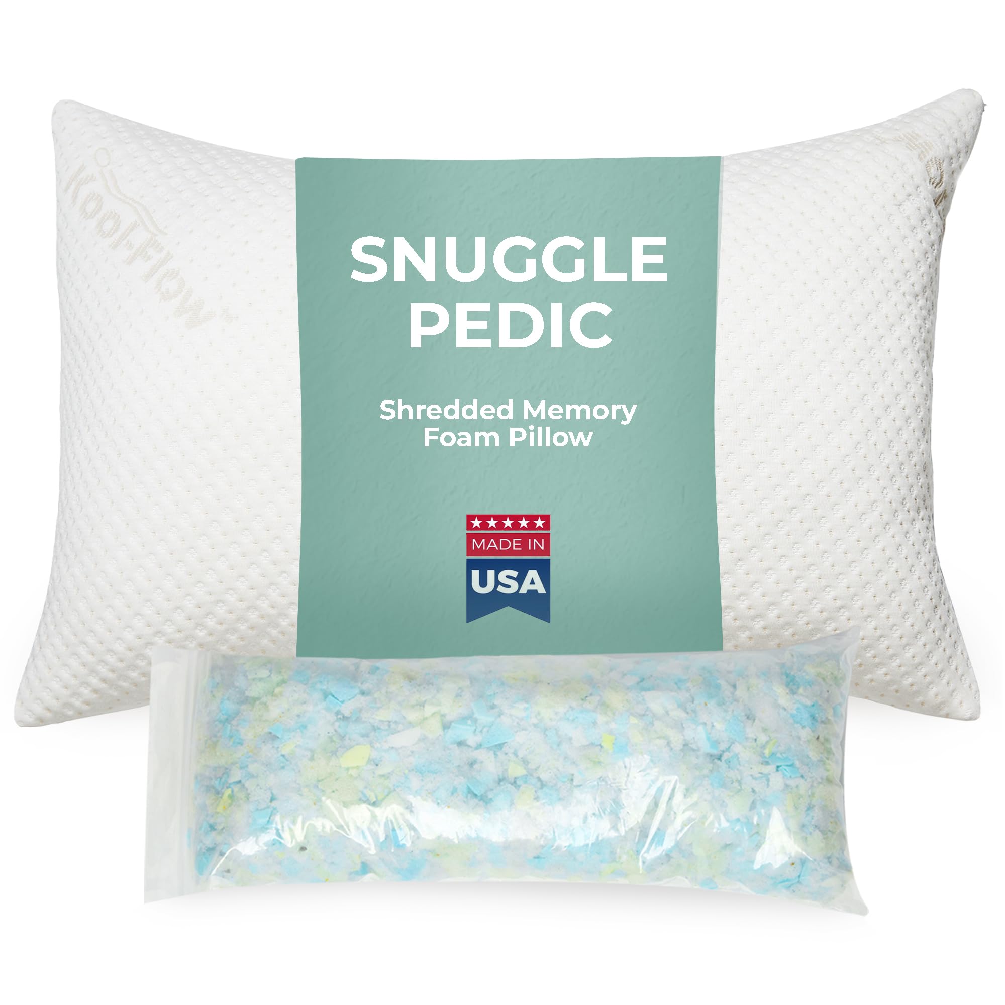Snuggle-Pedic vue avant de l'oreiller montrant finition premium et confort